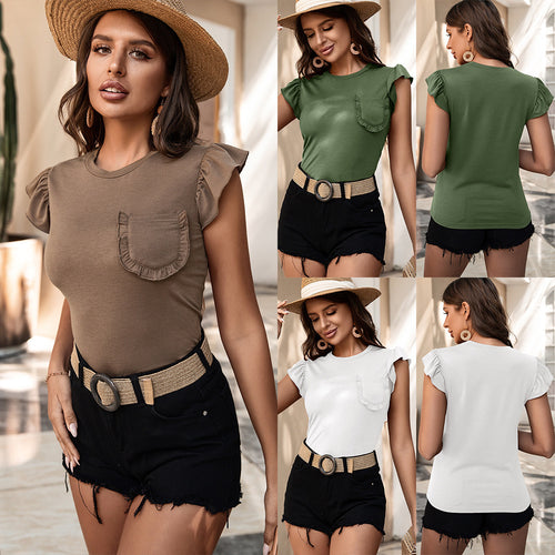Women's T-shirt with ruffle details and pockets Amarae