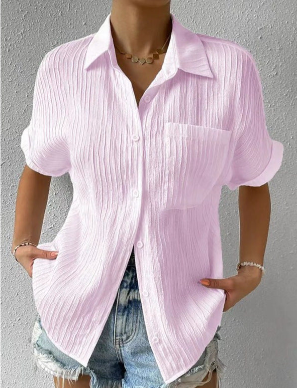 Women's Short Sleeve Shirt Blouse with Structured Material Amarae