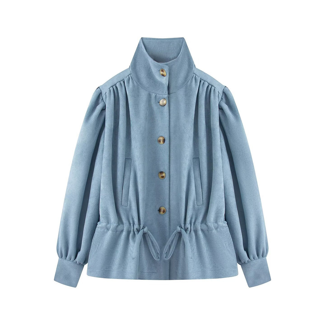 Women's Tailorable Short Jacket with Drawstring, Stand-up Collar, and Balloon Sleeves Amarae