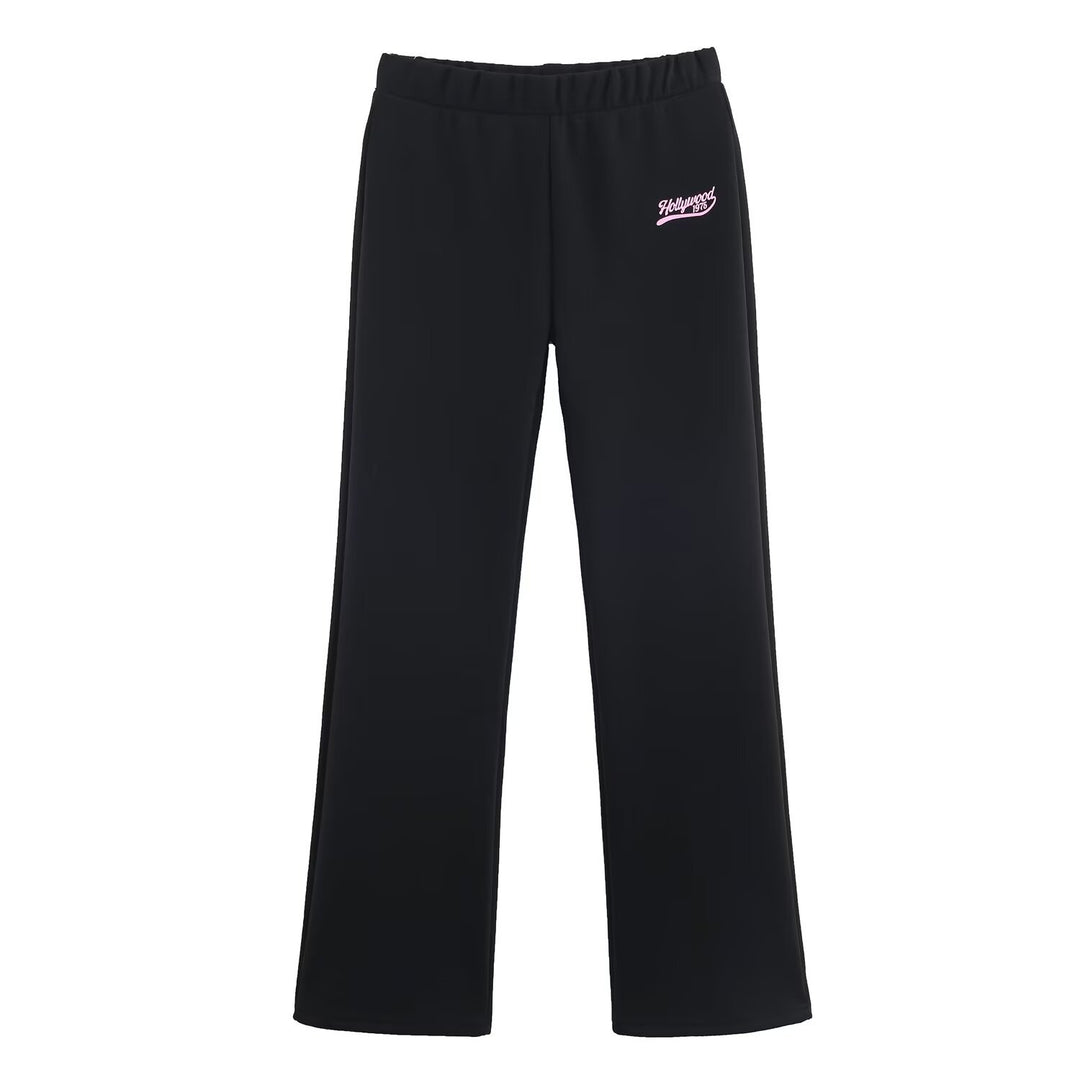 Women's loosely cut jersey casual pants with wide legs, elastic waistband, and retro logo Amarae