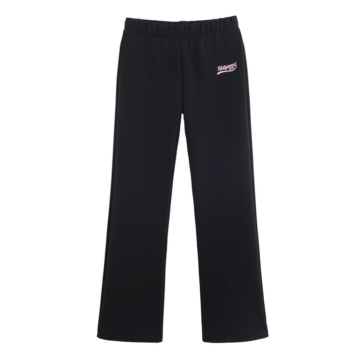 Women's loosely cut jersey casual pants with wide legs, elastic waistband, and retro logo Amarae