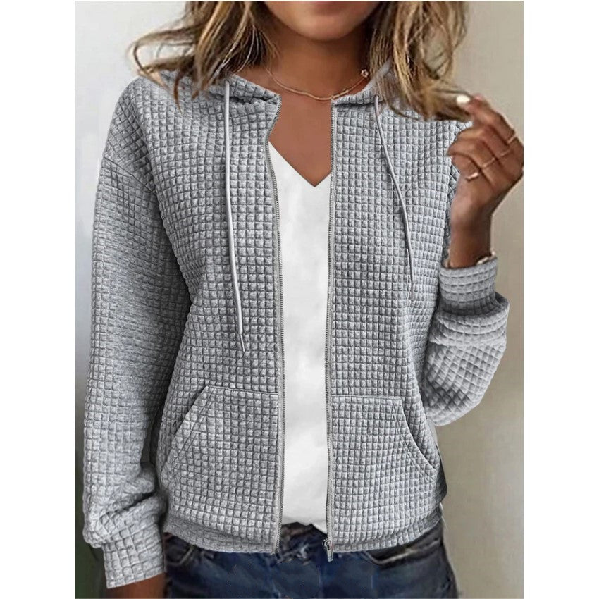 Hooded jacket for women with embossed design and practical pockets Lune London