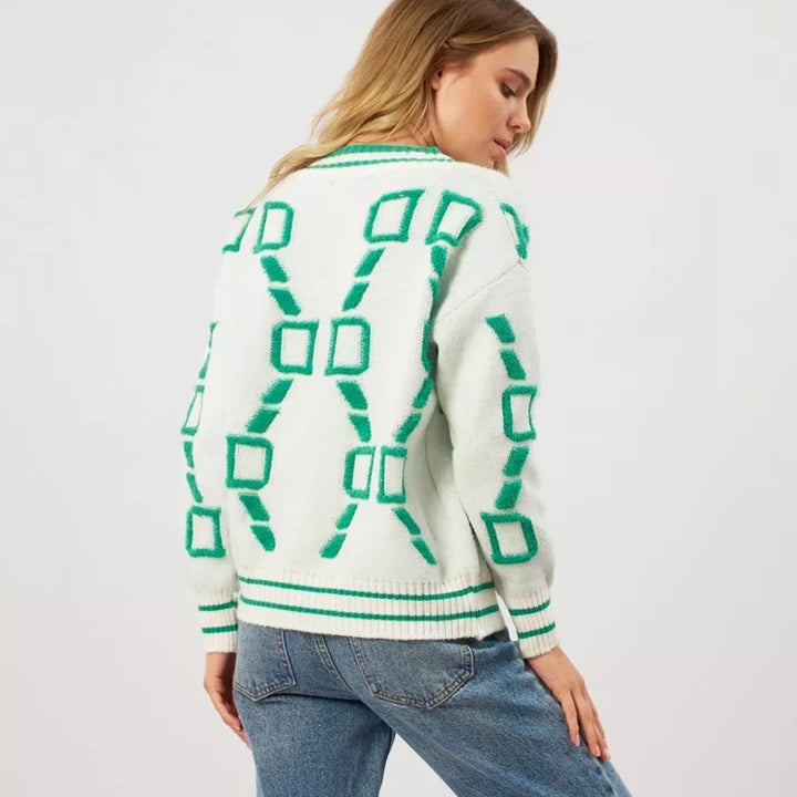 Cardigan féminin élégant avec motif géométrique et patte de boutonnage Chic & Stil