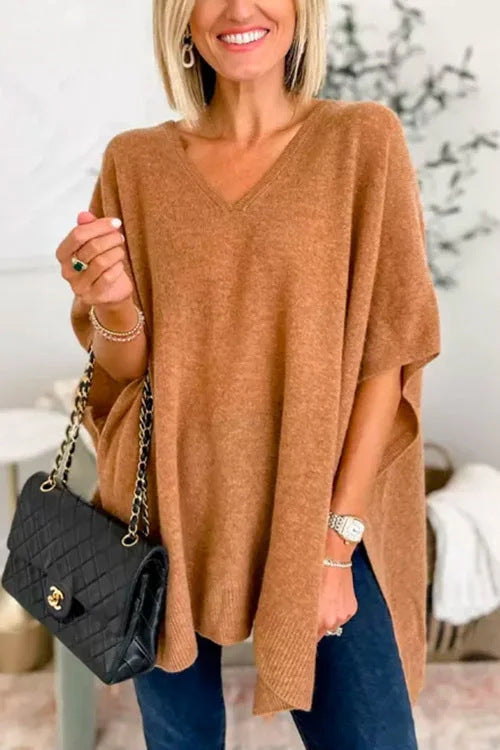 Casual knitted poncho for women with V-neck and oversized fit Lune London