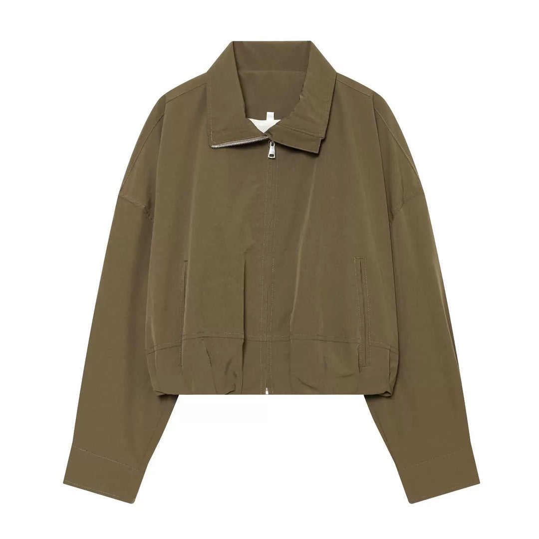 Women's short cut oversized bomber jacket made of cotton mix with zipper Amarae