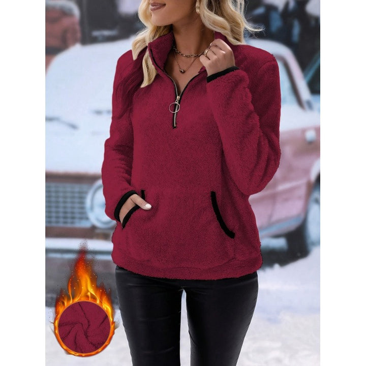Fleece sweater for women with high collar and practical pockets Lune London