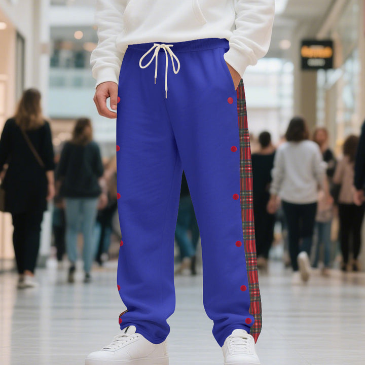 Sporty jogger pants for men with side snap buttons and chic plaid design