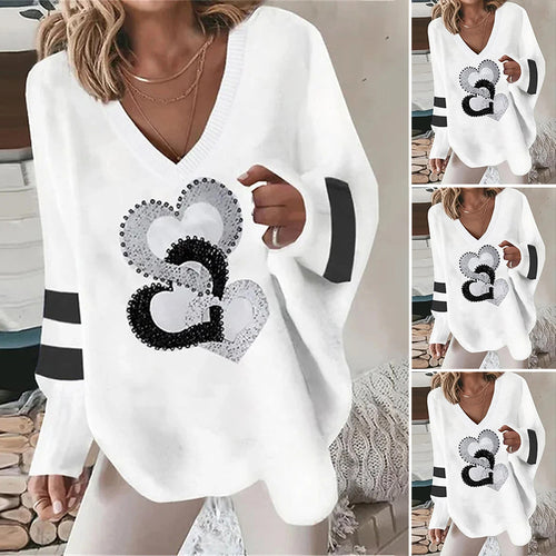 Hoodie pour femmes avec motif cœur et élégantes rayures contrastées Chic & Stil