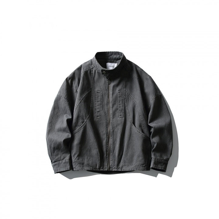 Men's Lightweight Worker Jacket made of Stonewashed Cotton Blend with Stand Collar Amarae