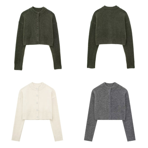 Cropped knit jacket for women with elegant button details Amarae