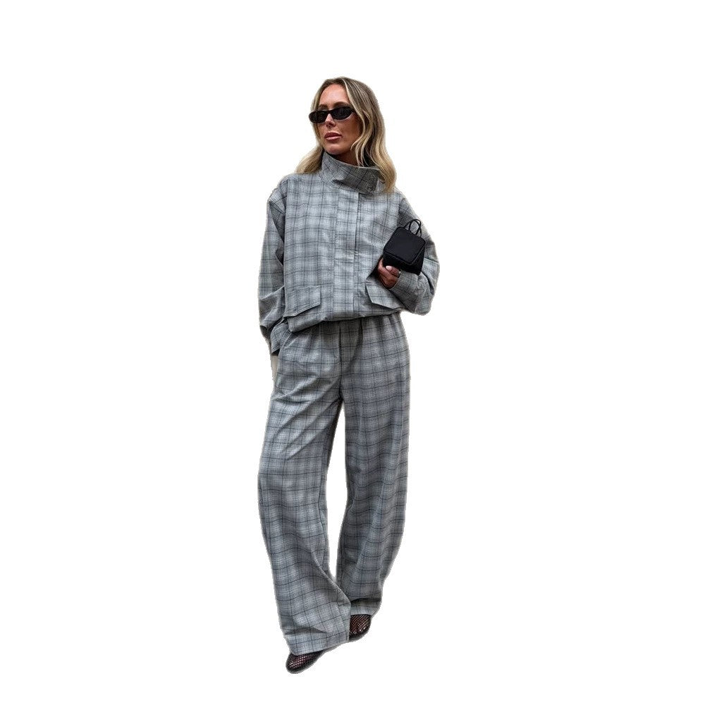 Women's Oversize Check Two-Piece from Tailormix with Stand-up Collar Amarae