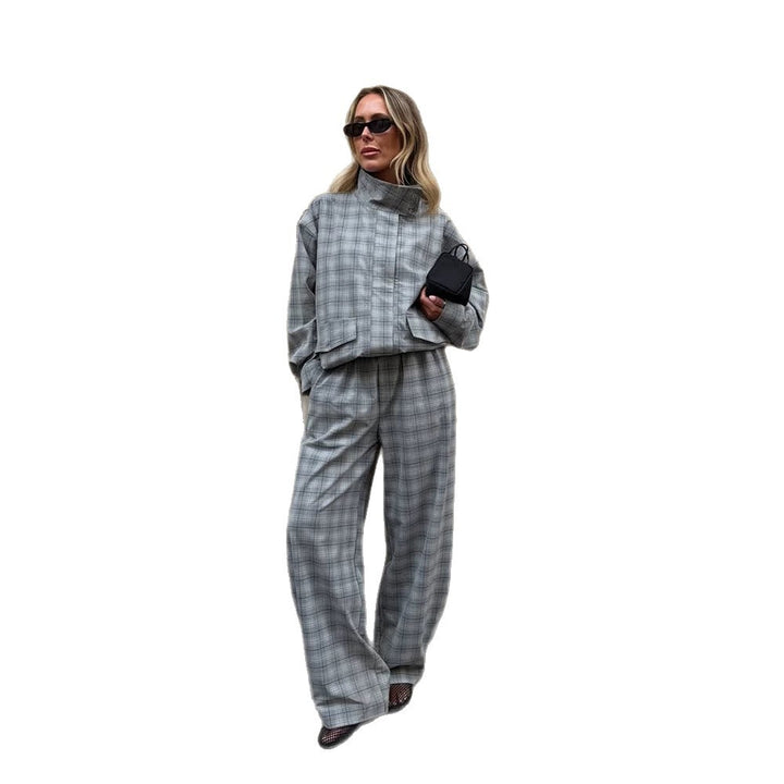 Women's Oversize Check Two-Piece from Tailormix with Stand-up Collar Amarae