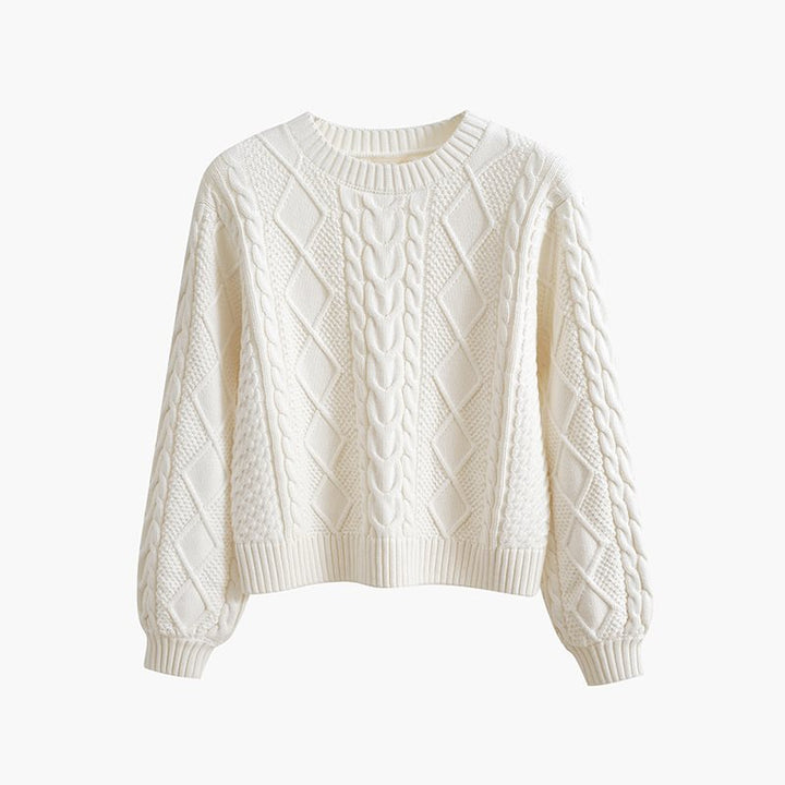 Thick knit sweater for women with a creative cable pattern and wide sleeves Lune London