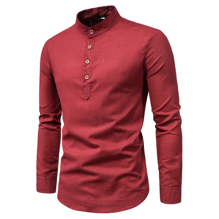 Trendy long-sleeve shirt for men with a high collar and elegant button placket Lune London