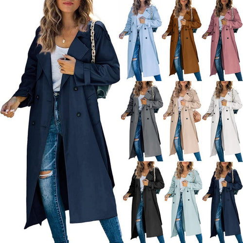 Elegant trench coat for women with double-breasted closure and belted waist Amarae