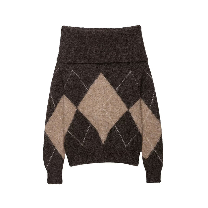 Trendy women's sweater with diamond design and large collar Lune London