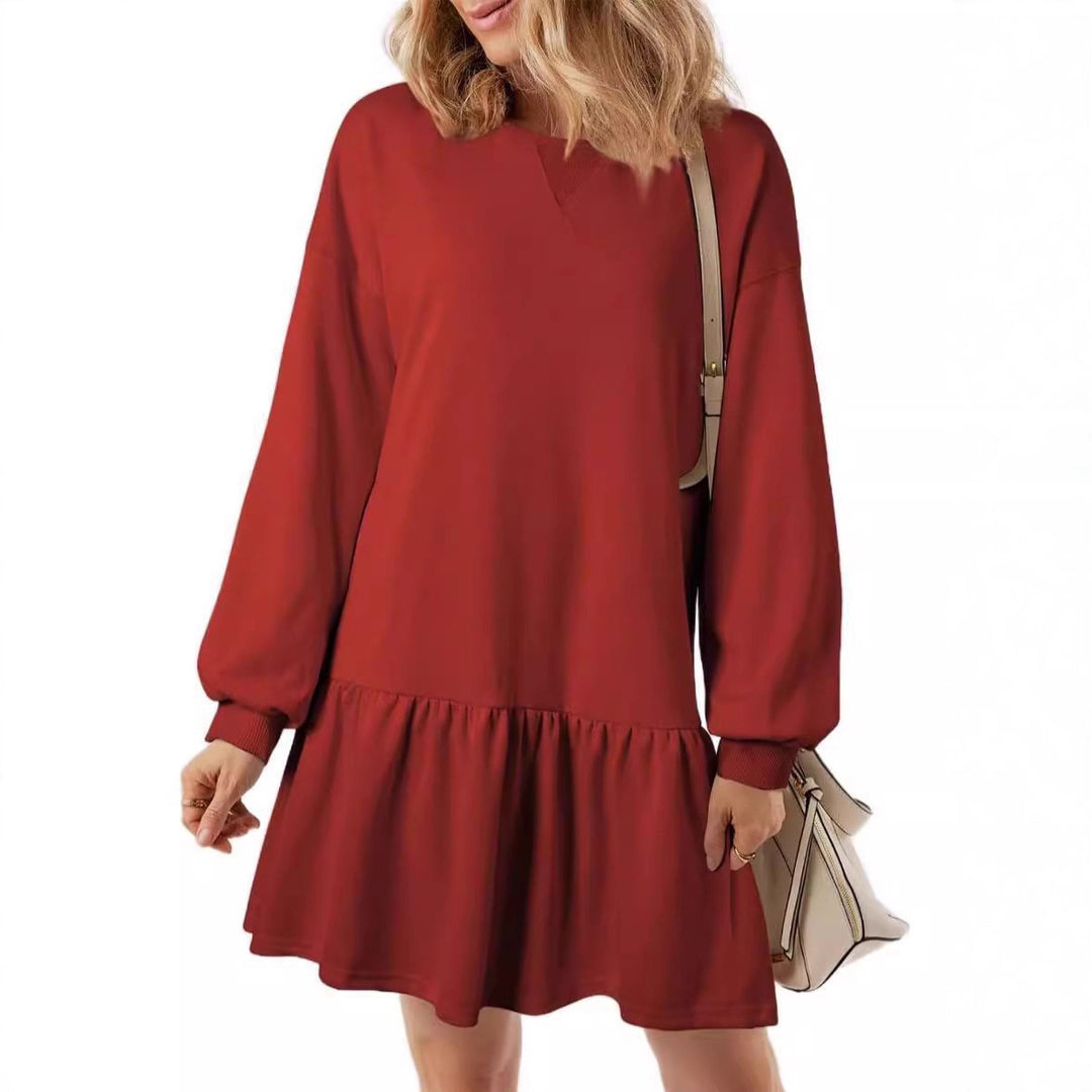Casual sweatshirt dress for women with V-neck and ruffle hem Lune London
