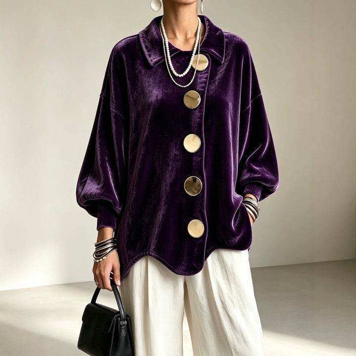 Women's Oversized Velvet Jacket with Large Decorative Buttons and Balloon Sleeves Amarae
