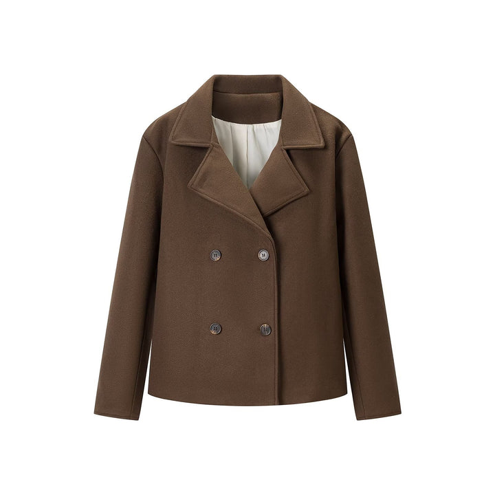 Women Short Double-Breasted Wool Blend Peacoat with Wide Lapels Amarae