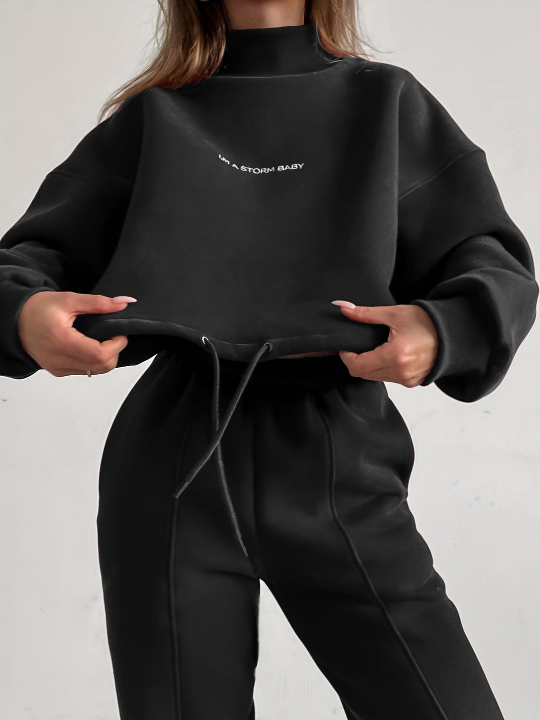 Ladies oversized comfortable sweat outfit with high collar and relaxed cuffs Lune London