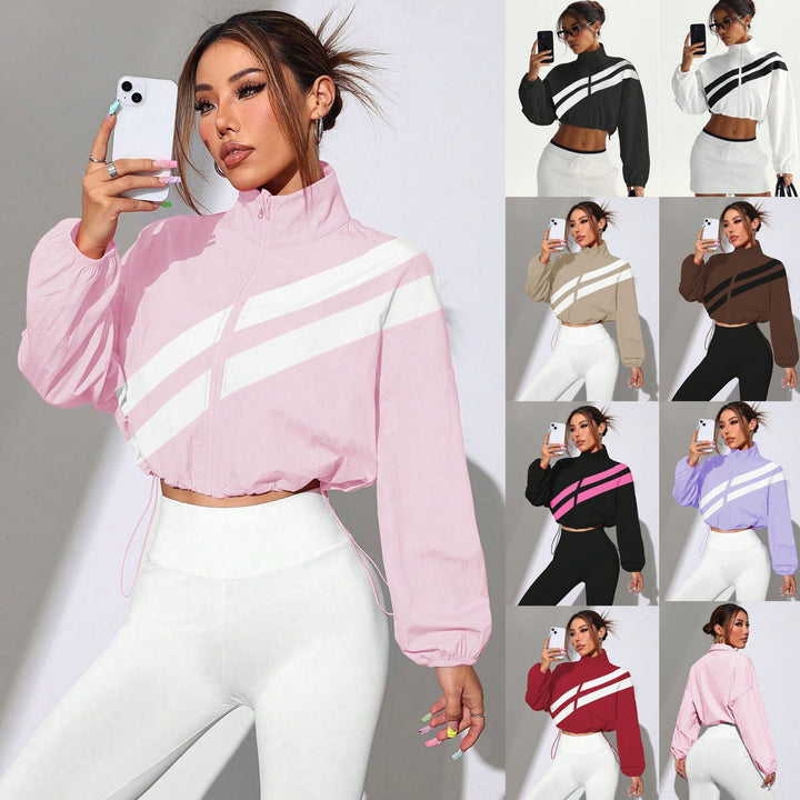 Women's Cropped Windbreaker with Stand-up Collar, Zipper and Drawstring Waist Amarae
