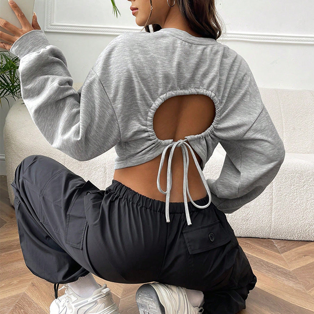 Sweatshirt court décontracté pour femmes avec manches larges et col rond Chic & Stil