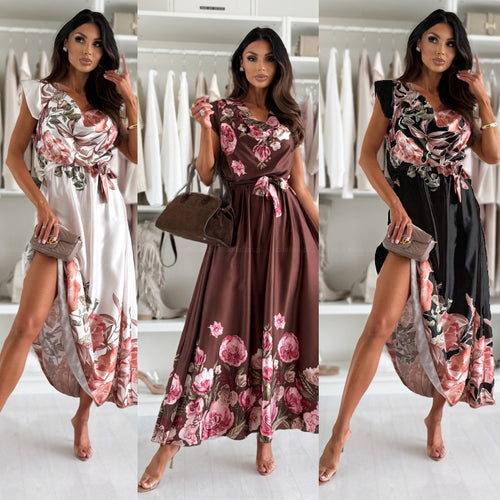 Women High Slit Flowers Maxi Dress Amarae