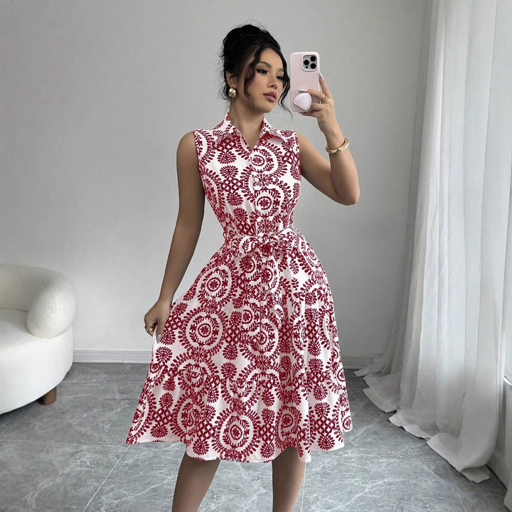 A-line sleeveless dress for women with chic and stylish waist belt