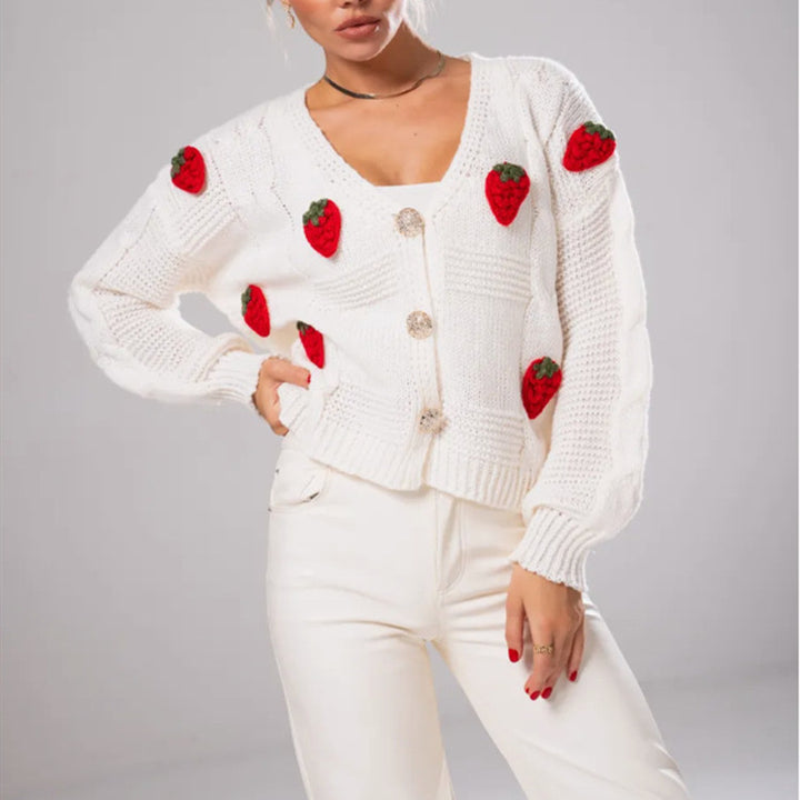 Ladies Fancy Knitted Pullover with Cherry Applications Lune London