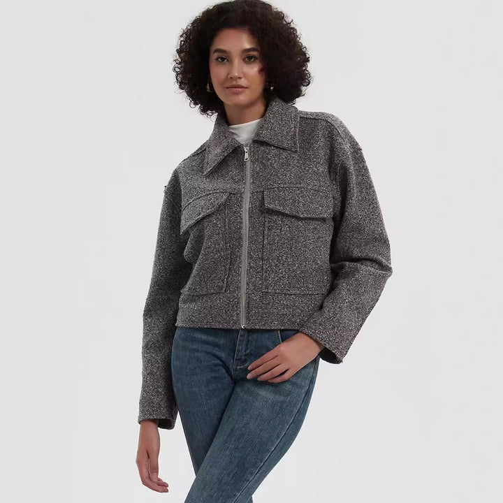 Cropped utility jacket for women with double chest pockets Lune London