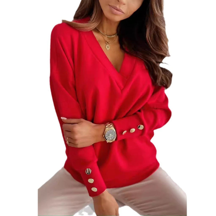 Lune London | Women's Elegant V-Neck Sweater with Stylish Button Details