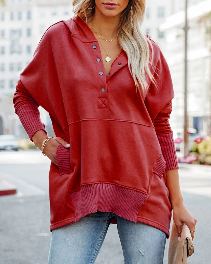 Casual sweater for women with button placket and hood Lune London