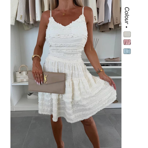 Ladies Summer A-Line Dress with Ruffles and Fine Texture Design