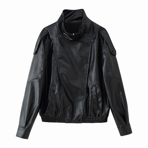Trendy faux leather jacket for women with structured collar Amarae