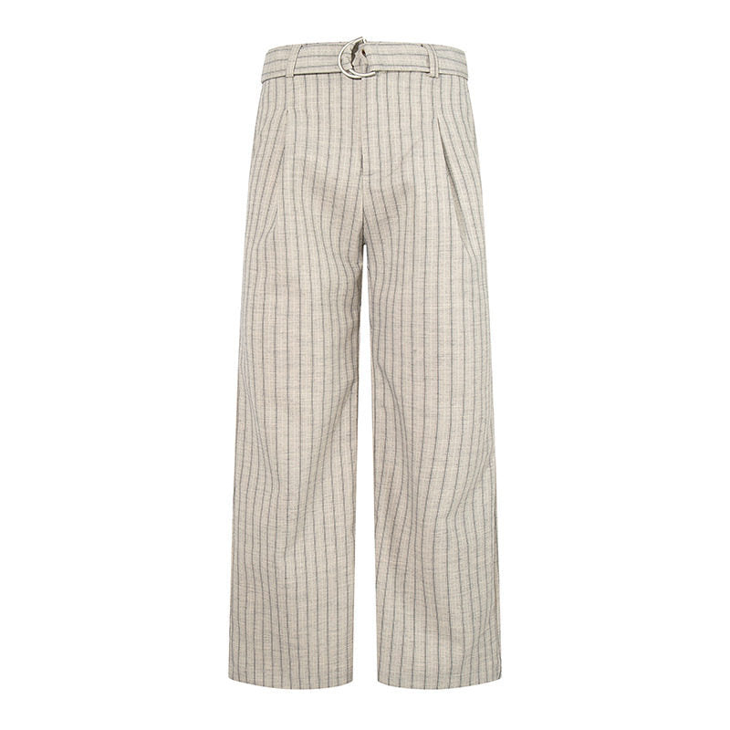 Women Wide Linen-Mix Culotte Pants with High Waist and D-Ring Belt Amarae