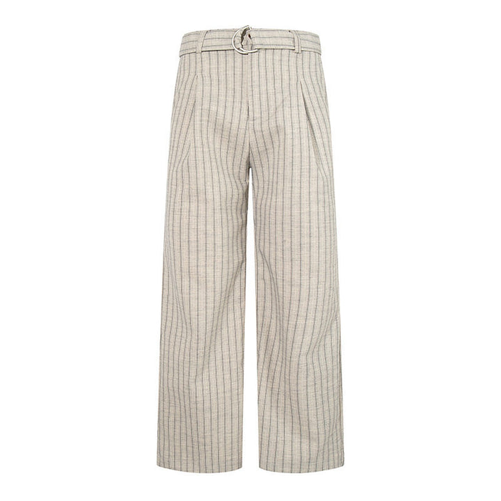 Women Wide Linen-Mix Culotte Pants with High Waist and D-Ring Belt Amarae