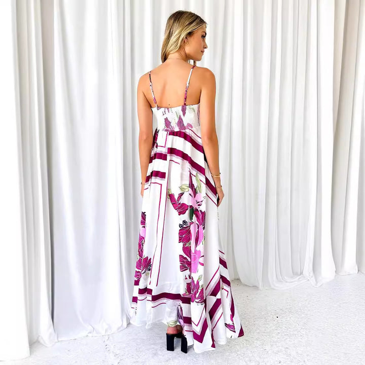Ladies maxi dress with modern graphic patterns and thin straps Lune London
