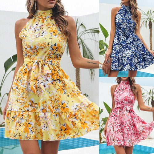 Casual summer dress for women with high collar and ruffled hem Amarae
