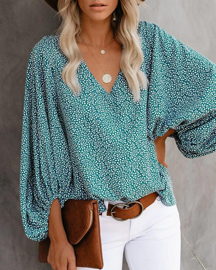 Blouse woman with wide sleeves and a floral pattern Lune London