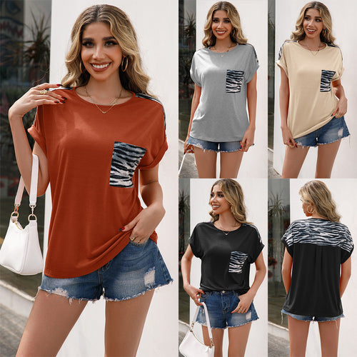 Casual women's T-shirt with unique animal print pocket and oversized cut Amarae