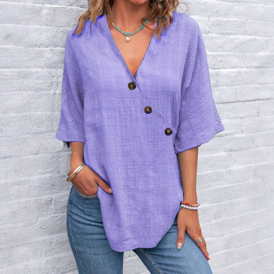 Wrap blouse for women with button details Lune London