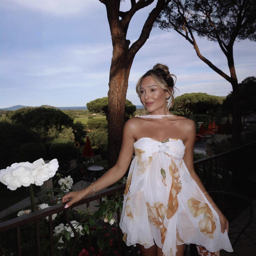 Evening dress for women with floating ruffle design and backless Amarae