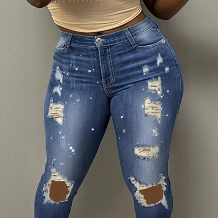 Women High-waisted ripped Skinny Jeans with Sculpting effect and color splashes Amarae