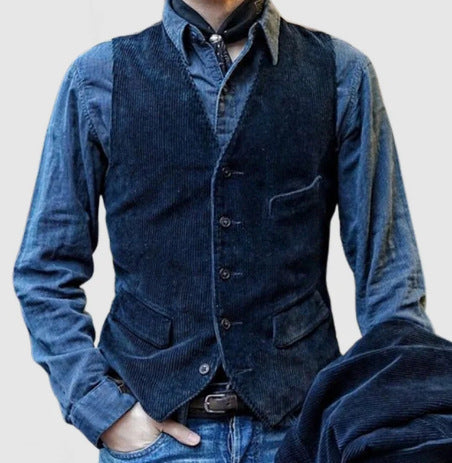 Men's Cord Waistcoat In A Rustic Look with Practical Pockets Amarae