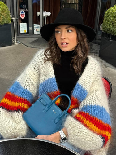 Knitted jacket for women with colorful stripes and loose fit Amarae