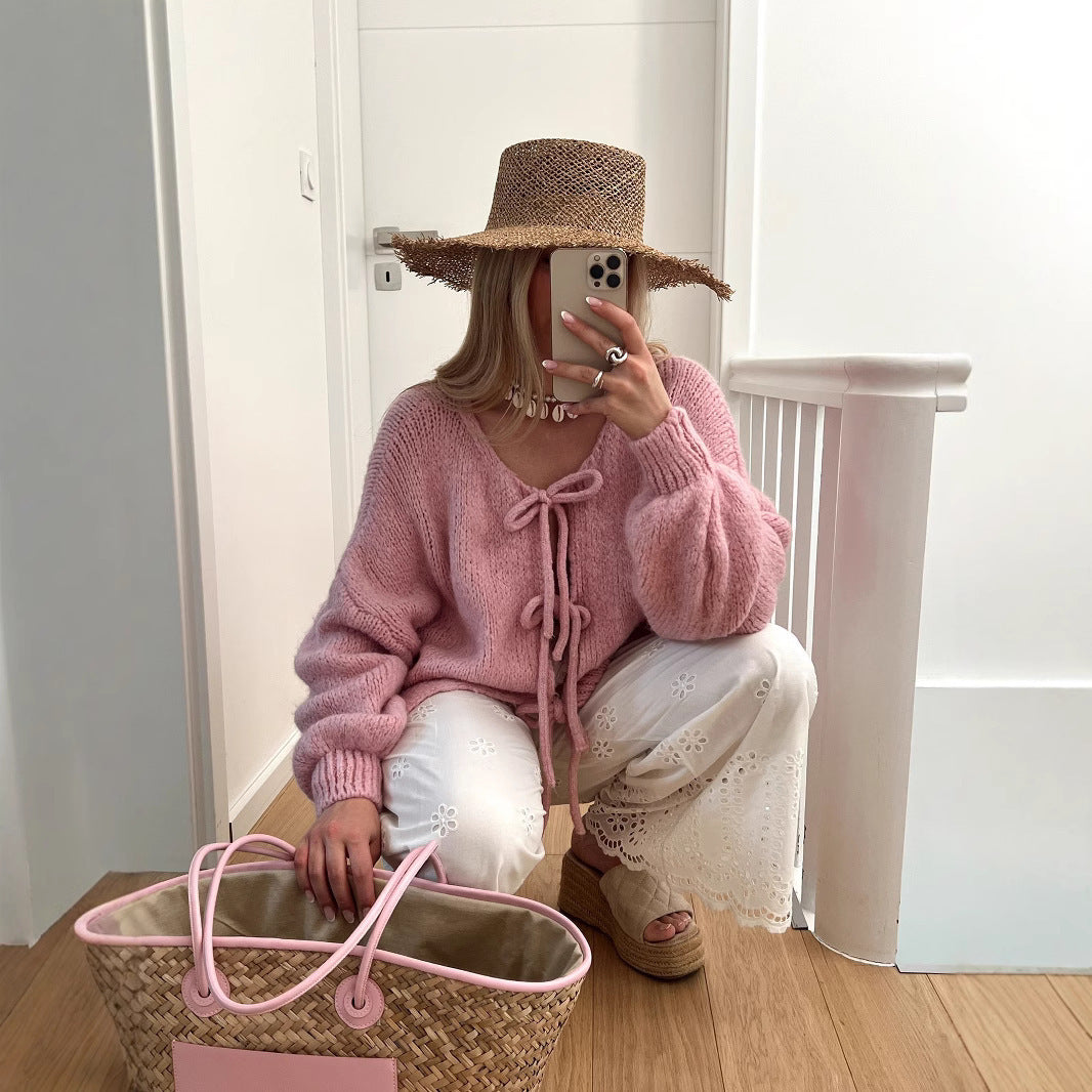 Ladies chunky knit jacket with drawstring and relaxed fit Lune London
