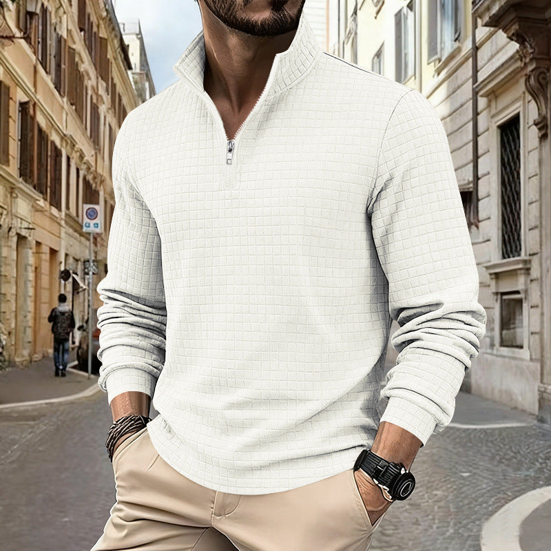 Sporty men's sweater with half-zip and textured surface Lune London