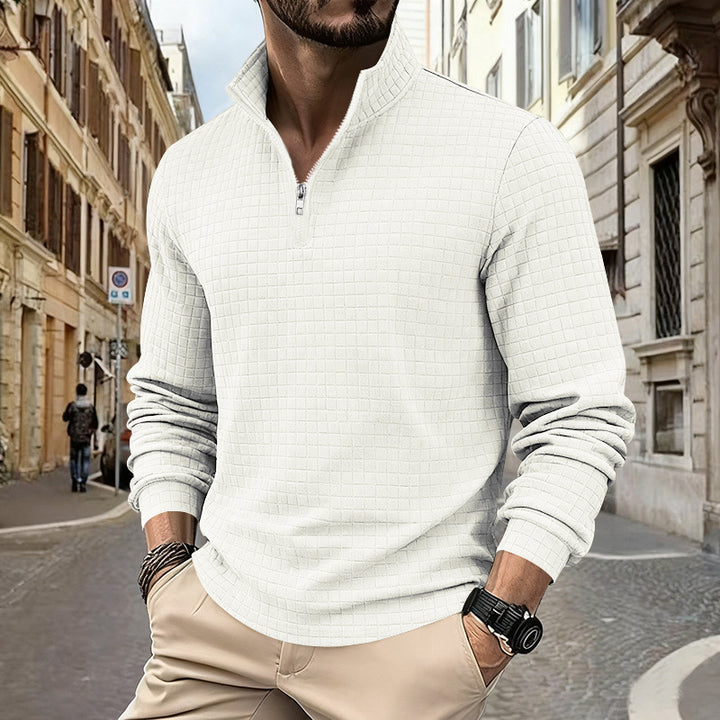 Sporty men's sweater with half-zip and textured surface Lune London