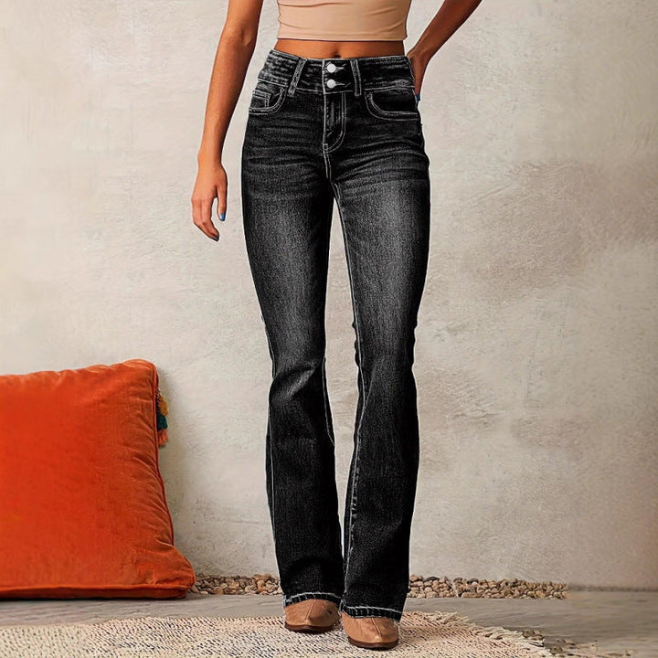 Women's Bootcut Jeans with High Waist and Fashionable Buttons Lune London