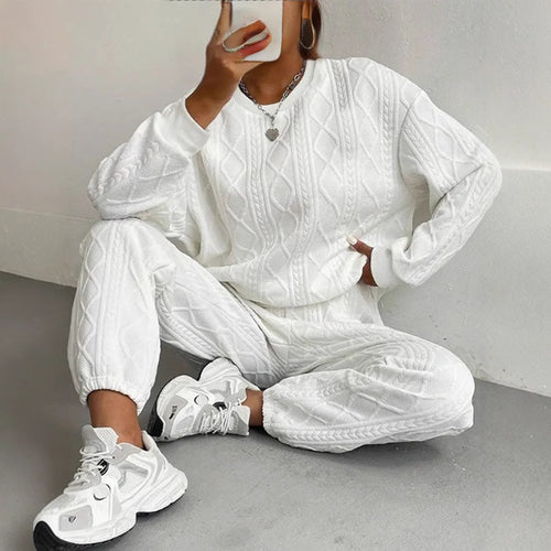 Women's comfortable knit loungewear set with chic and stylish texture